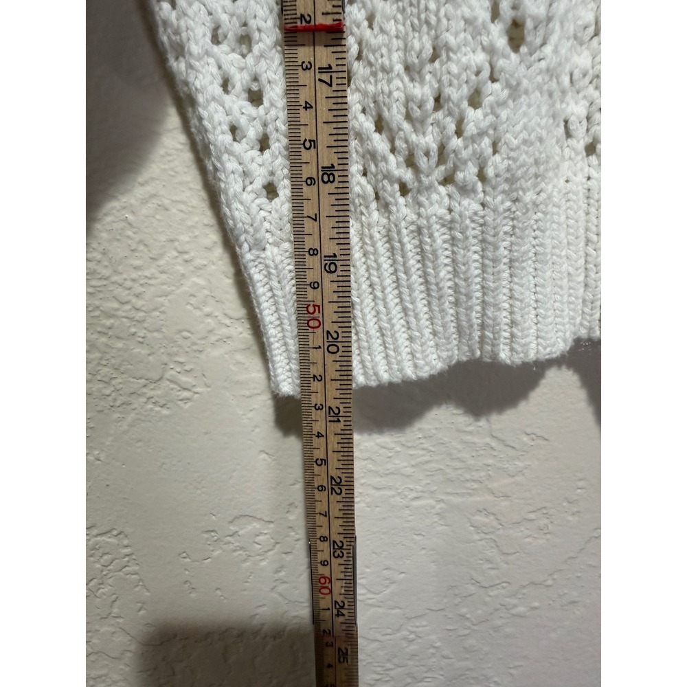 Hem & Thread White Pointelle Knit Short Sleeve Button Front Cardigan Sweater L - Picture 3 of 8